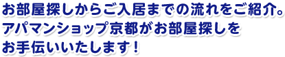 お部屋探しからご入居までの流れをご紹介。アパマンショップ京都がお部屋探しをお手伝いいたします!