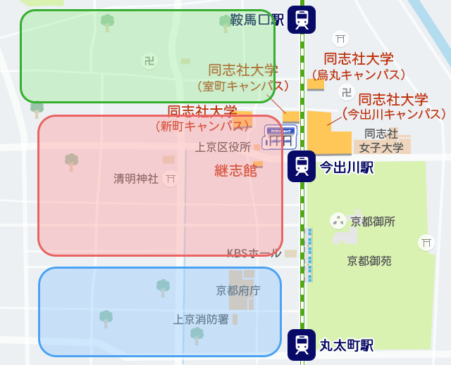 同志社大学の周辺地図