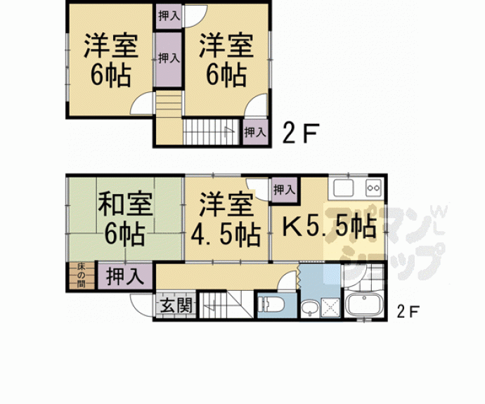【下鴨夜光町2-1、3番地貸家】間取