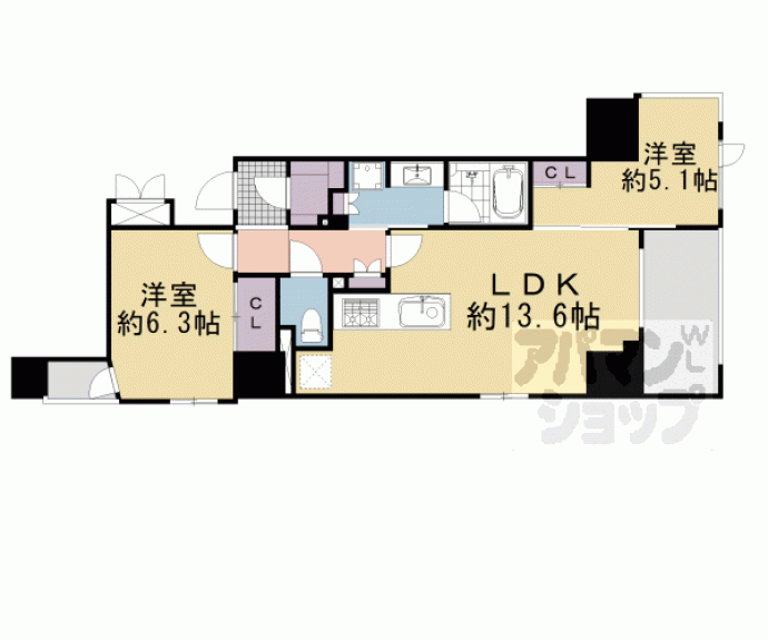 【シーンズ京都鴨川河原町】間取