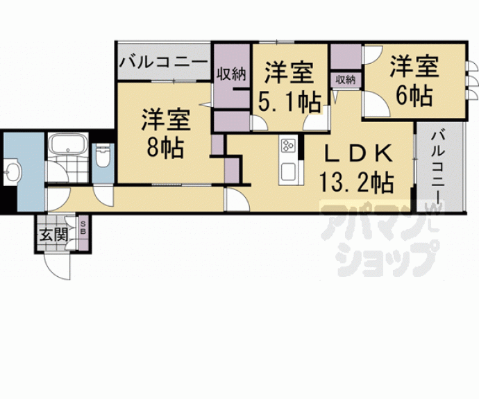 【エクレール　ヴェール　シャーメゾン西院】間取