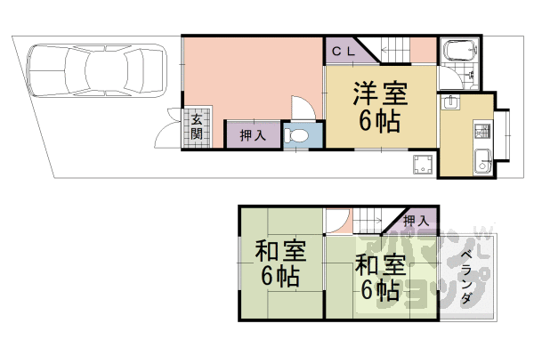 【亀岡市三宅町貸家】間取