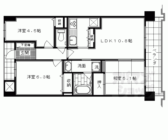 【パインフィールド西京極】間取