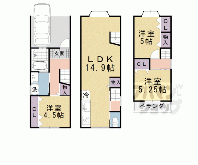 【西野大鳥井町貸家】間取
