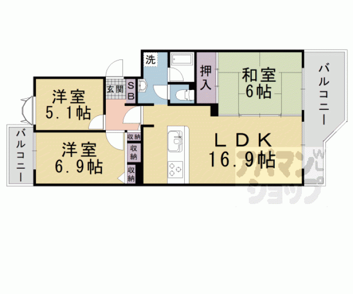 【ヴェルディール仰木第壱号棟】間取