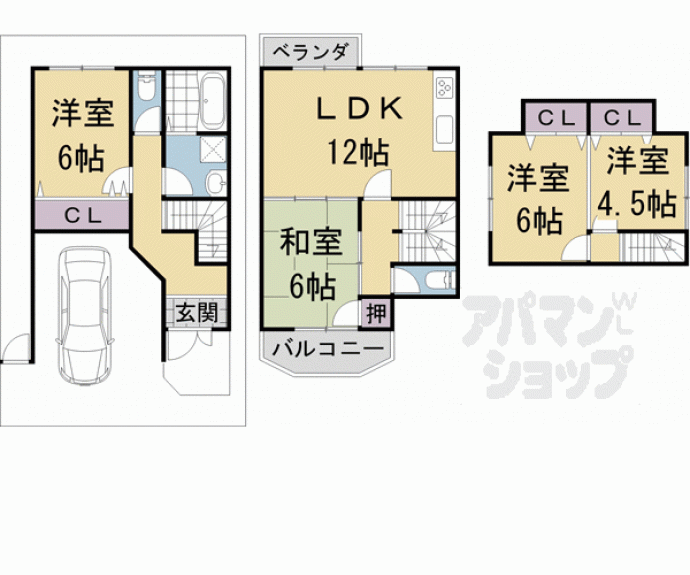 【伏見区深草中ノ島町貸家】間取