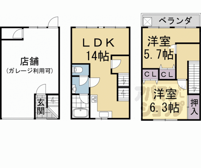 【西ノ京塚本町店舗付住宅】間取