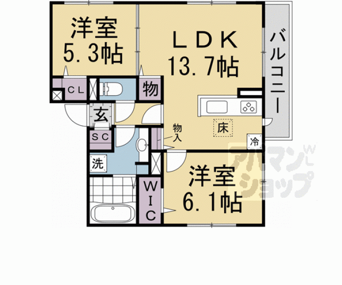 【ＧＲＡＭＭ東小野掘町ＥＡＳＴ】間取