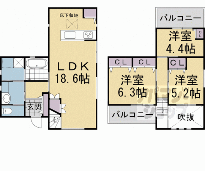 【小山下内河原町１０５－６貸家】間取