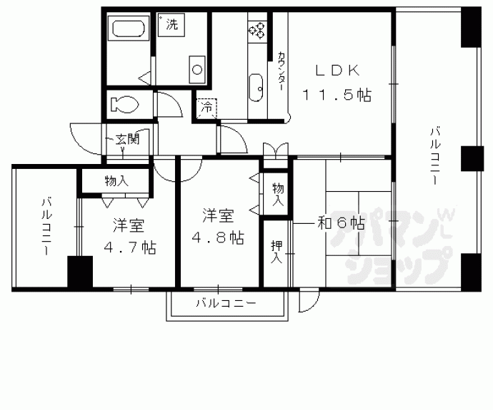 【パインフィールド洛南】間取