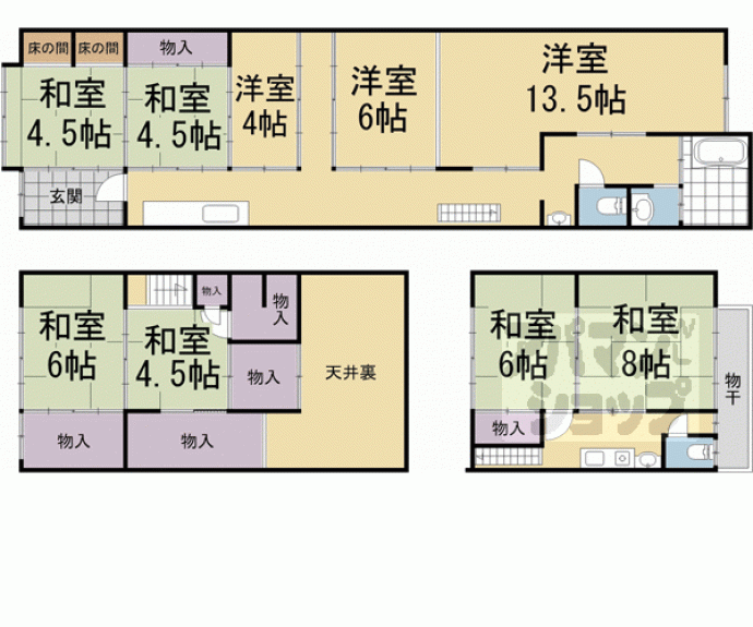 【衣笠天神森町２３－２貸家】間取