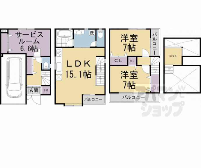 【下京区東松屋町８３５－２貸家】間取