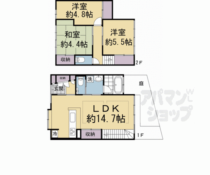 【紫野上柏野18-6貸家】間取