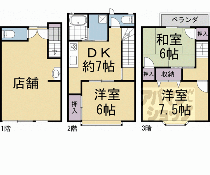 【伏見区南浜町２６８－４　店舗付住宅】間取