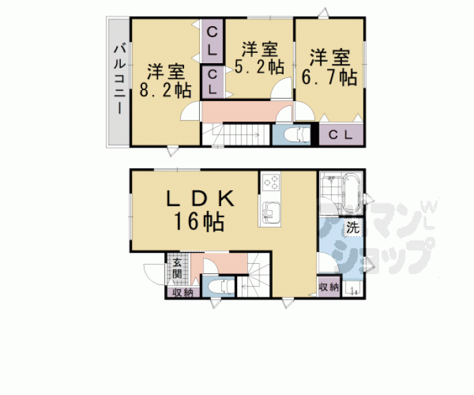 【山科区北花山市田町貸家】間取
