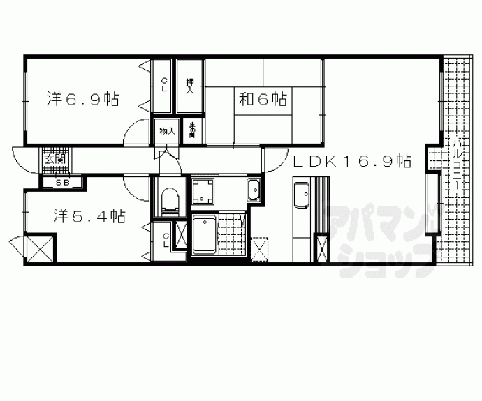 【ラクト山科メゾンウエスト　Ｂ棟】間取