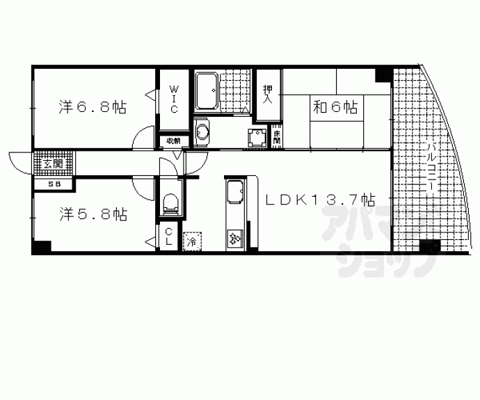 【ロータリーマンション西大津ラクスヒルズ】間取