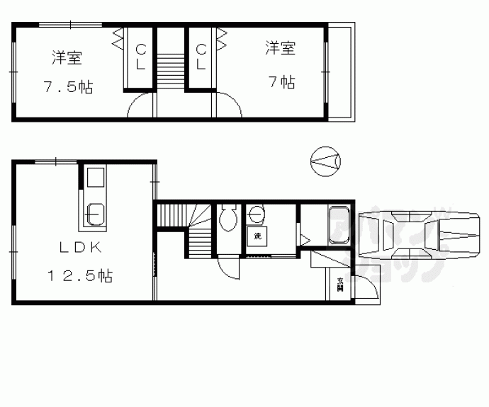 【南舟岡町貸家Ｂ】間取