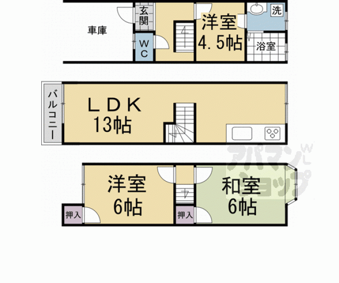 【原谷乾町３６－６１貸家】間取