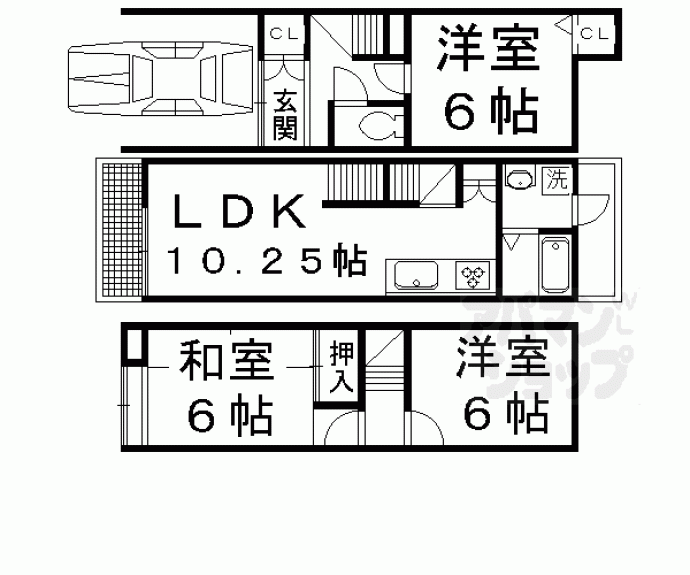 【原谷乾町貸家４０－６４】間取