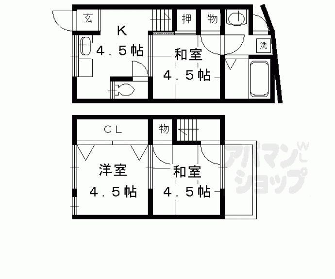 【紫野西土居町1-64貸家】間取