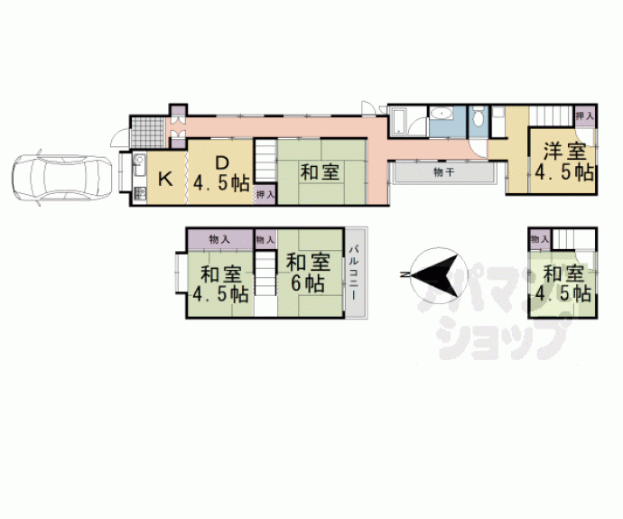 【衣笠西開キ町２３－３貸家】間取