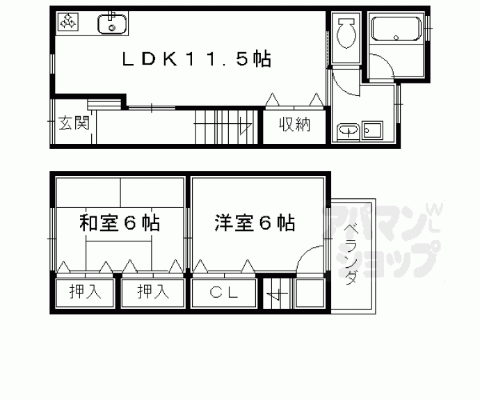 【大枝西長町テラスハウス４－２３】間取
