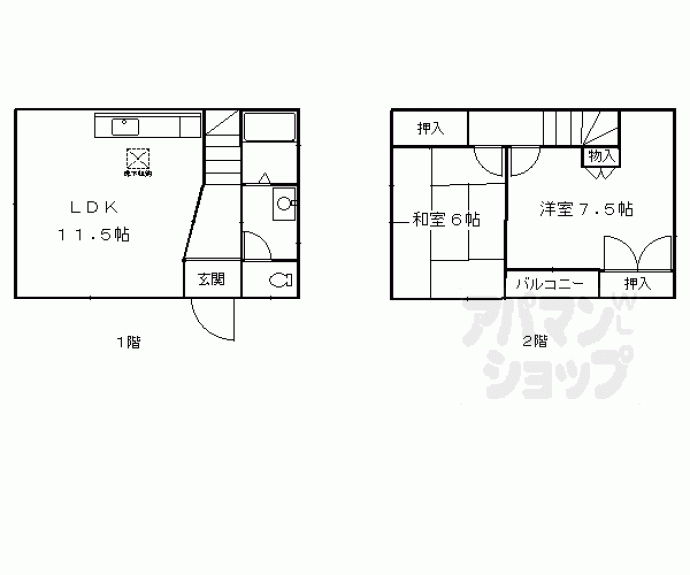 【桂市ノ前町貸家３６－１５】間取
