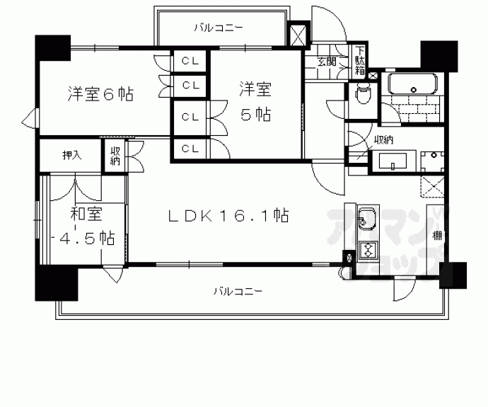 【ル・パルトネール京都丹波口】間取