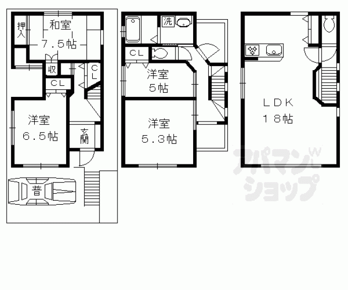 【紫野北舟岡町貸家】間取