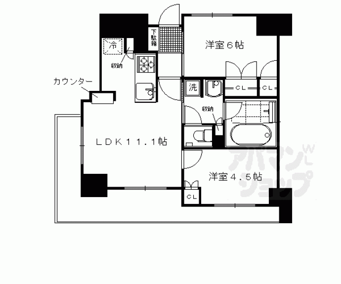 【アベニール三条油小路】間取