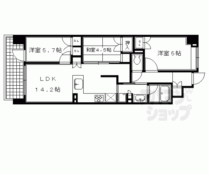 【リソシエ四条クロスコート】間取