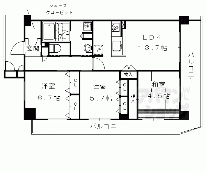 【グラン・コート西京極Ⅱ】間取